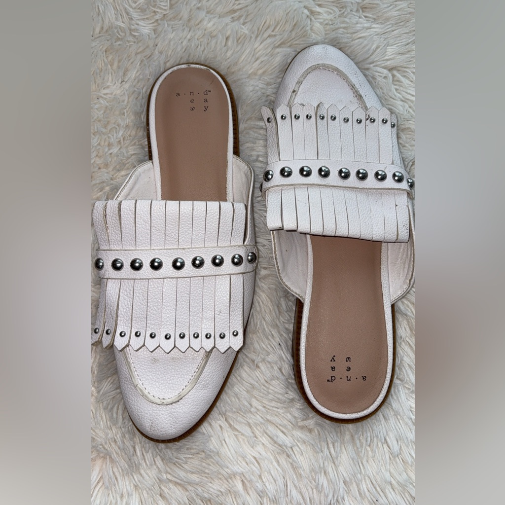 A New Day White Studded Mules With Fringe